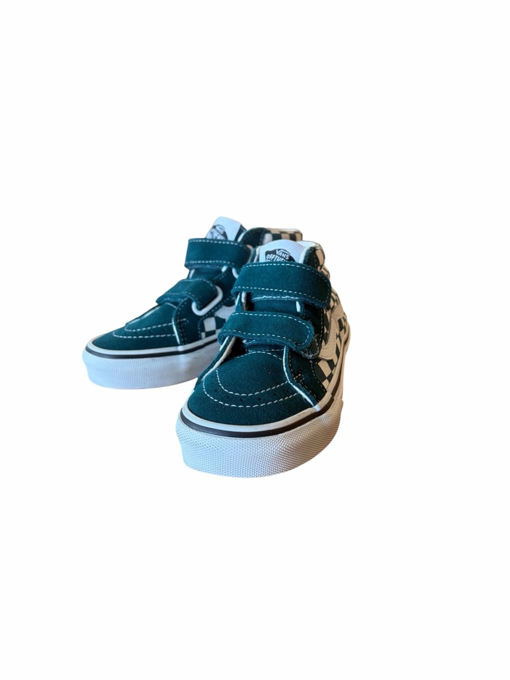 Vans Kids Teal/Green Sk8 Mid are-issue V. Checkerboard Hook and Loop Sneakers